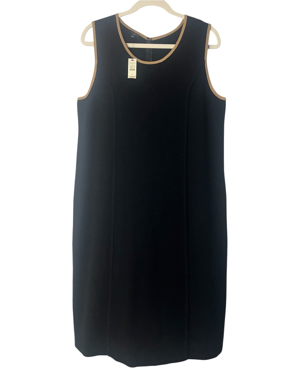 NWT Talbots Black Sleeveless Midi Dress with Tan Trim